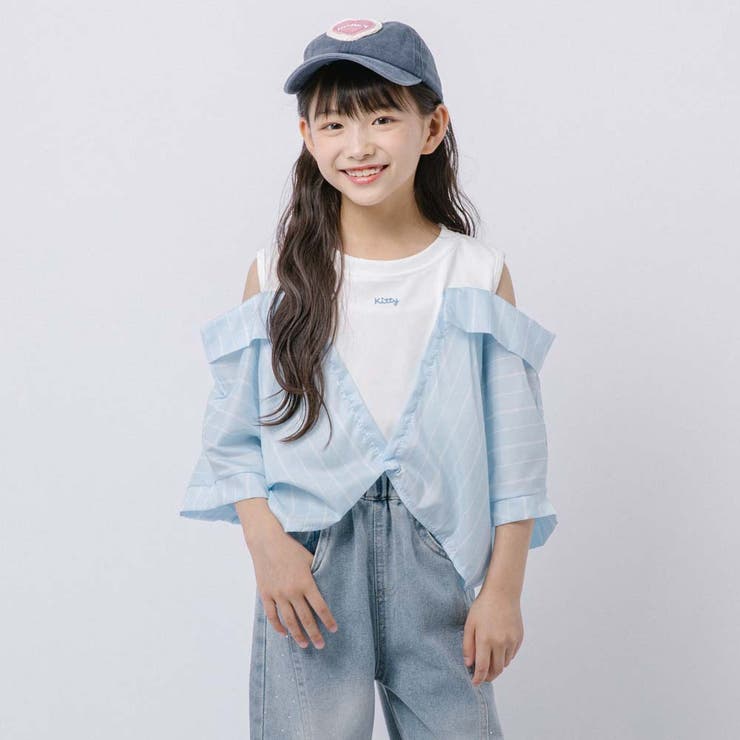 ストライプシャツドッキングオープンショルダートップス | URBAN CHERRY | 詳細画像1 