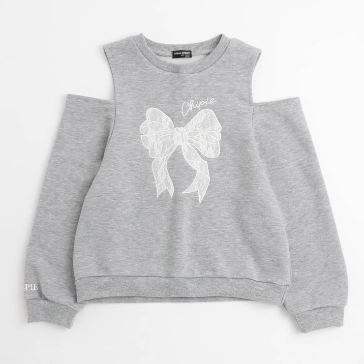 杢グレー | 【CHIPIE/シピ】レースリボン刺繍カットショルダートレーナー | URBAN CHERRY