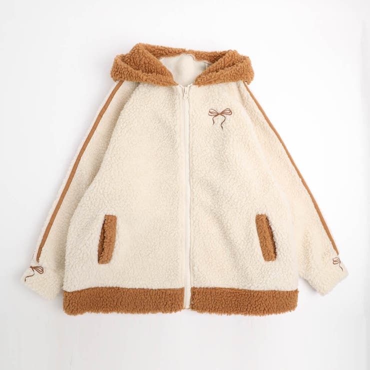 キャメル | おうちで洗える!オーバーサイズサイドラインバックリボンボアアウター | URBAN CHERRY