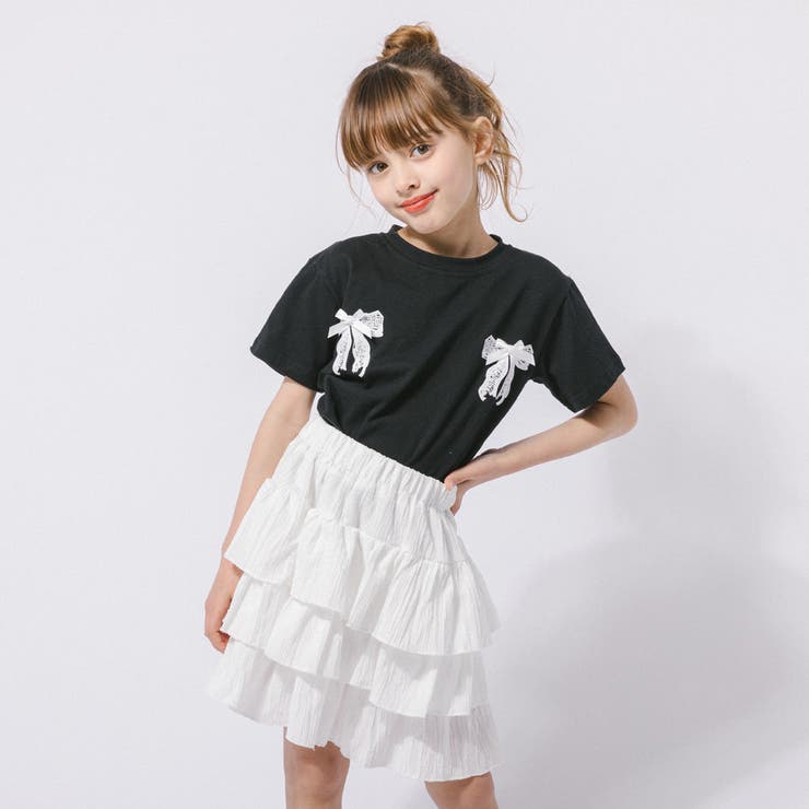 【2点セット】バックリボンレースデザインTシャツ＋ティアードスカート | URBAN CHERRY | 詳細画像1 
