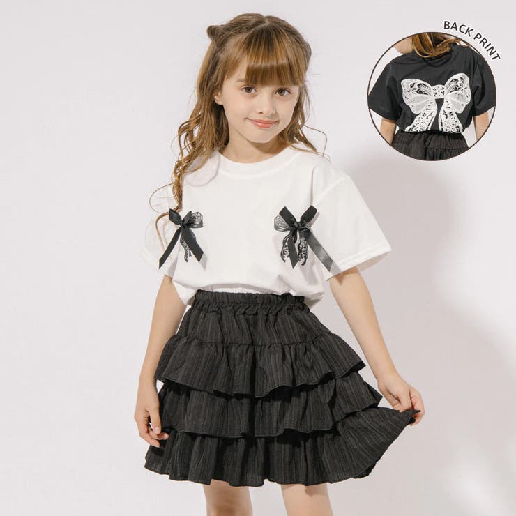 2点セット】レースリボンTシャツ＋ティアードスカート[品番 