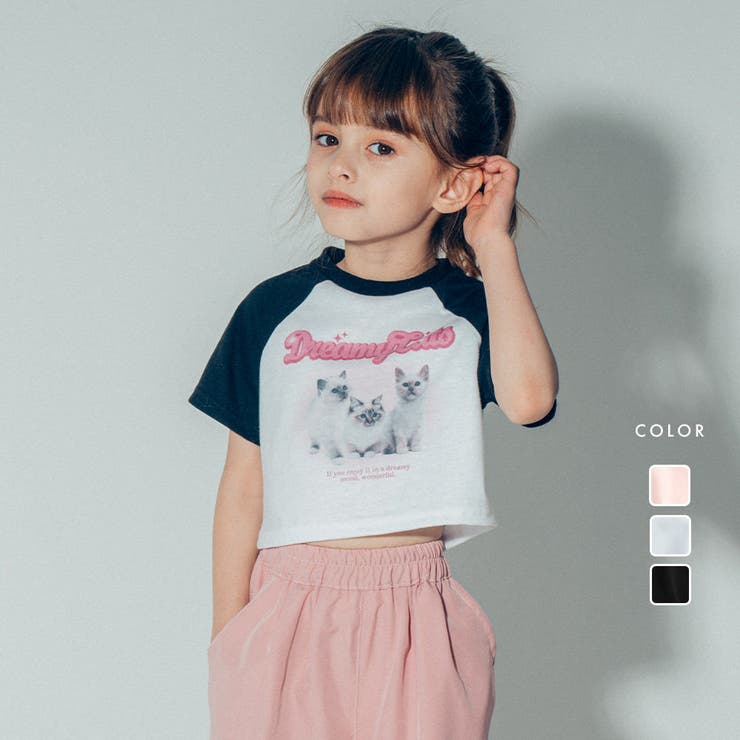 吸水速乾】キャットプリントクロップドTシャツ[品番