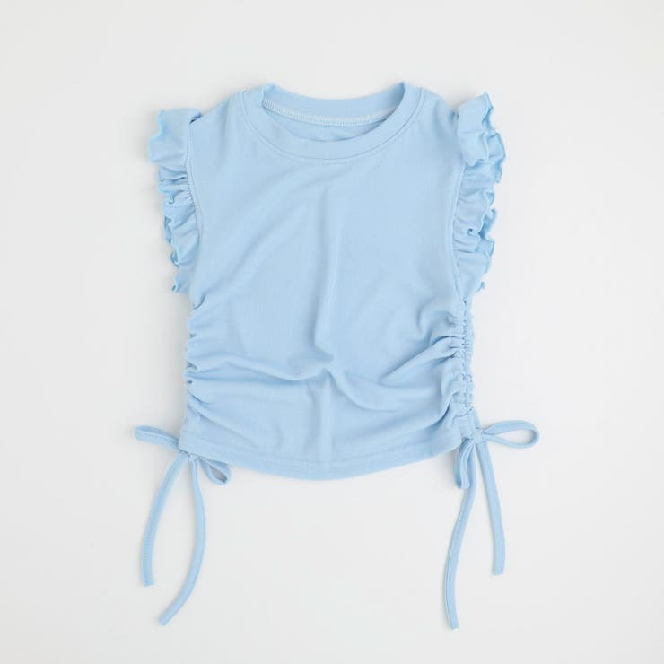 ブルー | フレンチスリーブフリルサイドギャザートップス | URBAN CHERRY