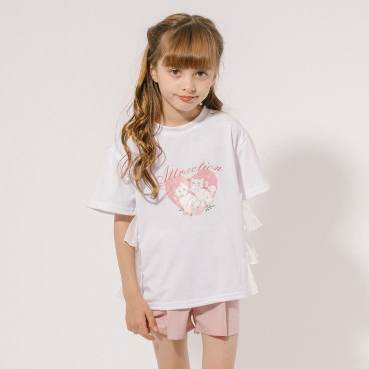 フロントキャットプリントサイドフリルTシャツ | URBAN CHERRY | 詳細画像1 