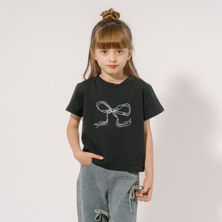 【2点セット】リボンプリントTシャツ＋デニムリボンストレートパンツ | URBAN CHERRY | 詳細画像1 