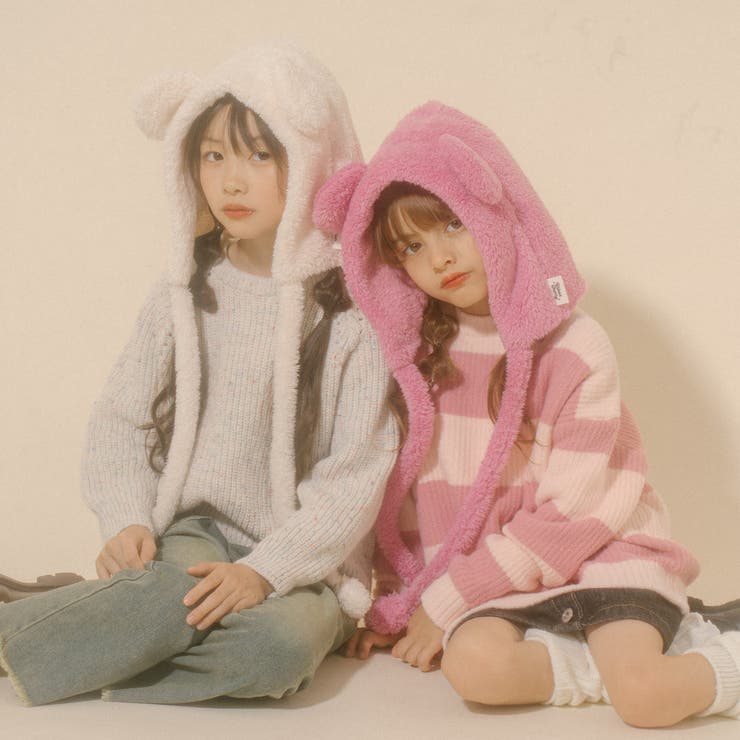 人気！【AMBUSH】アンブッシュ テディ 耳付き 帽子　ピンク Mielボアシリーズ】ポンポン紐付きくま耳キャップ[品番：VINK0003080