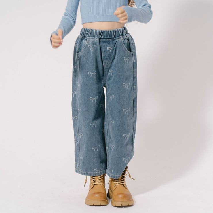 リボンデザインストレートデニムパンツ[品番:VINK0003147 リボンデザインストレートデニムパンツ[品番:VINK0003147