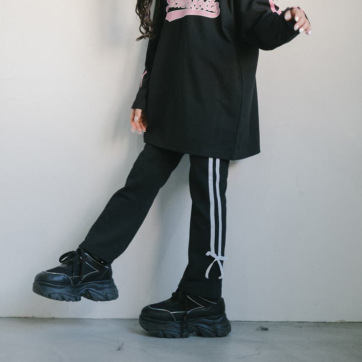 U.TRACK】サイドラインリボンデザインフレアパンツ[品番：VINK0003292