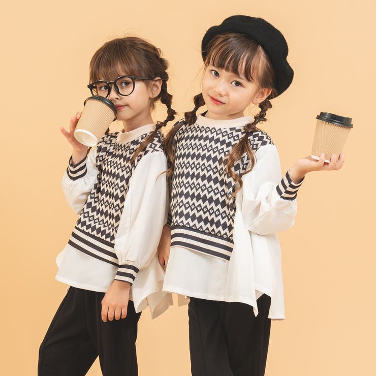 ジャガードドッキングブラウス+センタースリットフレアパンツ[品番