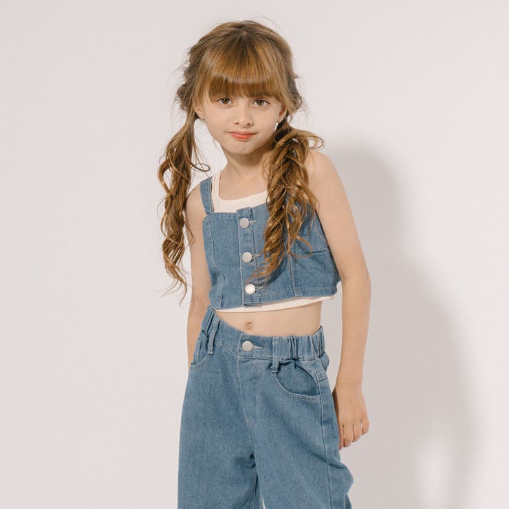 2点セット】デニムキャミビスチェ＋ストレートパンツ[品番