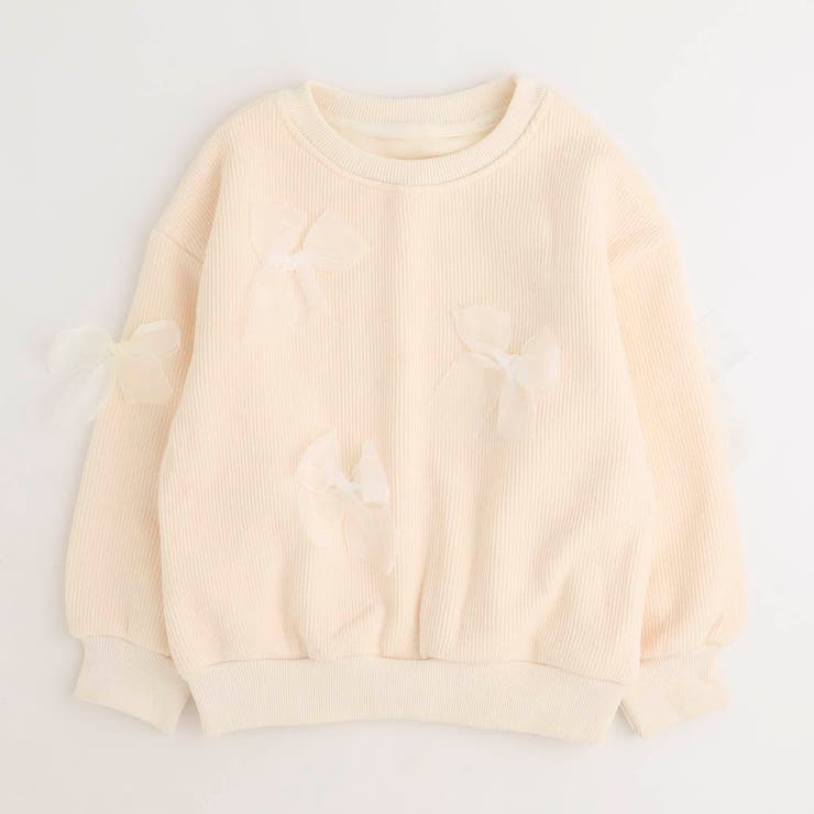 アイボリー | 裏起毛チュールリボンリブニットトップス | URBAN CHERRY