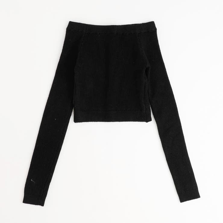 ブラック | フィンガーホール付きクロップドリブニットトップス | URBAN CHERRY