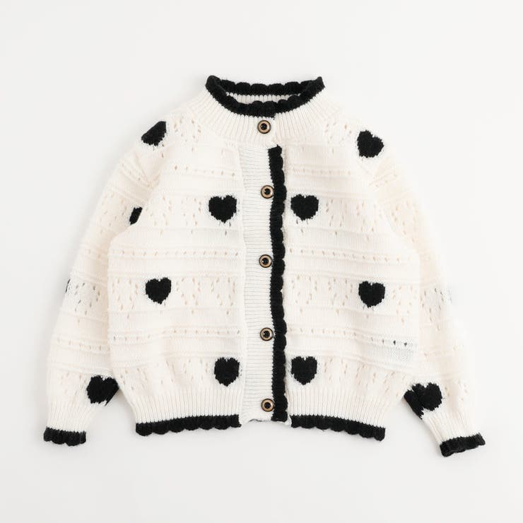 ホワイト | ネックスカラップハートデザインニットカーディガン | URBAN CHERRY