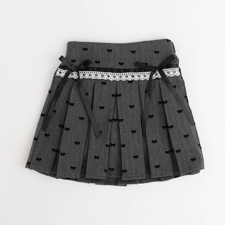 グレー | 【インナーパンツ付き】レース切り替えリボンプリーツスカート | URBAN CHERRY