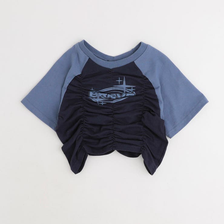 ブルー | 【綿100％/吸水速乾】プラネットロゴギャザーラグランTシャツ | URBAN CHERRY