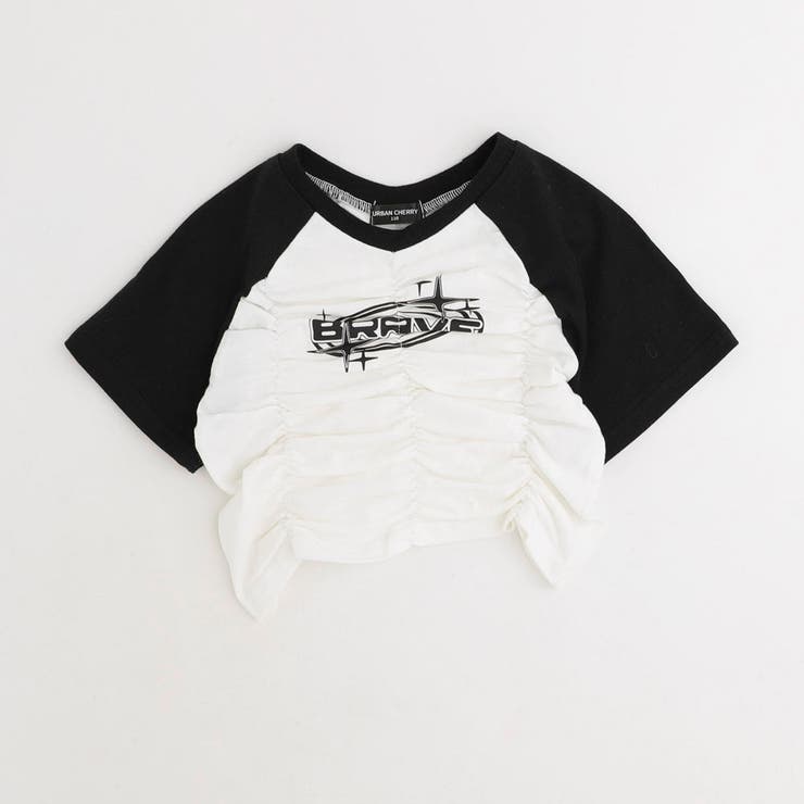 ブラック | 【綿100％/吸水速乾】プラネットロゴギャザーラグランTシャツ | URBAN CHERRY