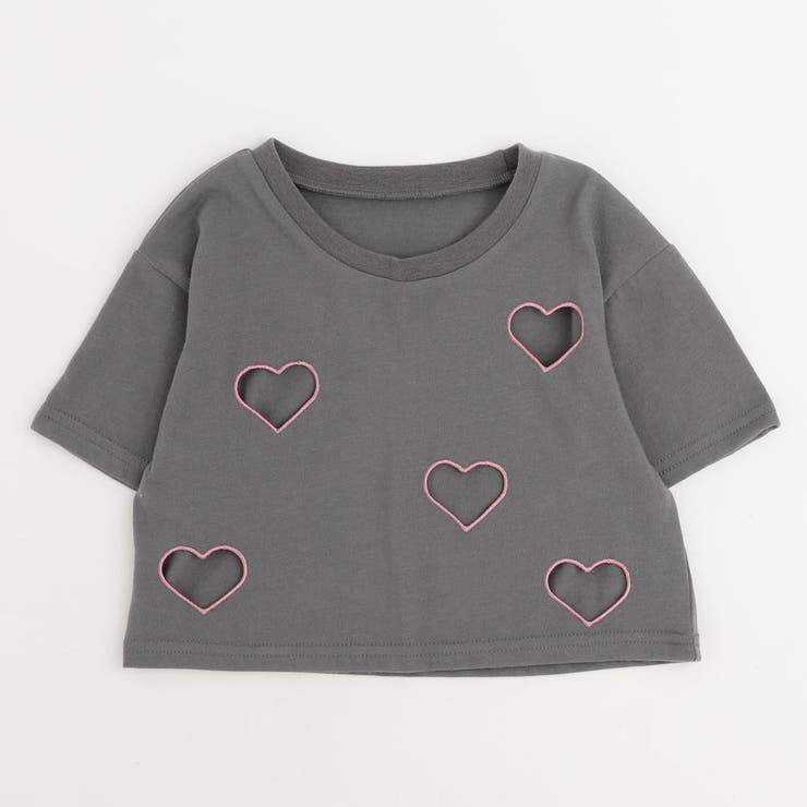 吸水速乾】ハートカットワーククロップドTシャツ[品番：VINK0003403