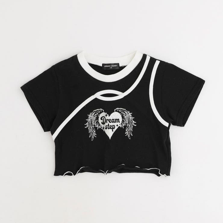 ブラック | 【綿100％/吸水速乾】ハートエンジェルラメプリントカットクロップドTシャツ | URBAN CHERRY