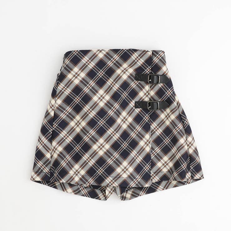 ネイビー | 【インナーパンツ付き】ダブルベルトチェックラップスカート | URBAN CHERRY