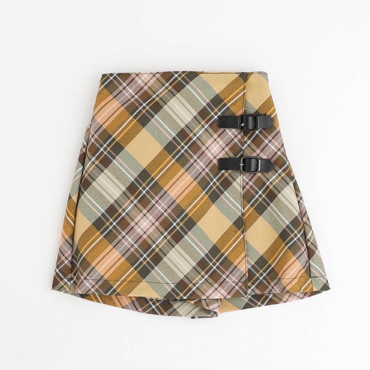 イエロー | 【インナーパンツ付き】ダブルベルトチェックラップスカート | URBAN CHERRY