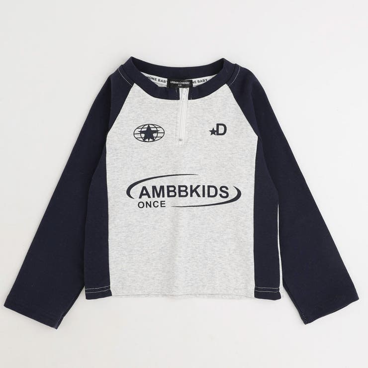 ネイビー | バイカラーフロントロゴプリントハーフジップトップス | URBAN CHERRY