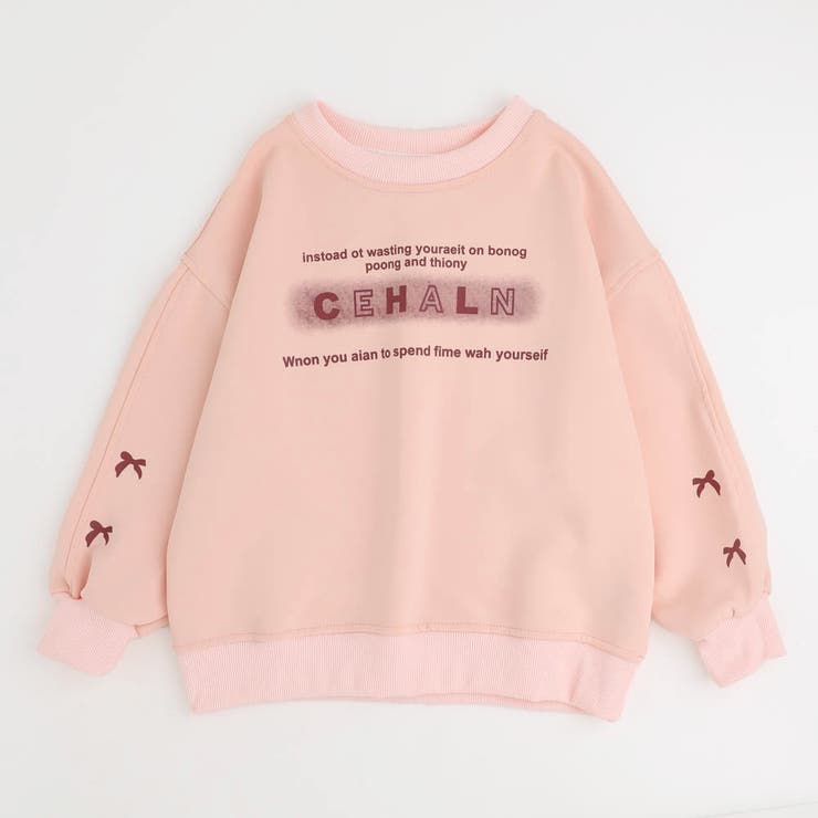 ピンク | ショルダーリボンデザインプリントトレーナー | URBAN CHERRY