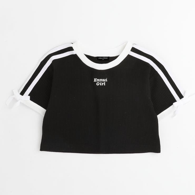 ブラック | 【さらっと触感】ワッフルリボンラインクロップドTシャツ | URBAN CHERRY