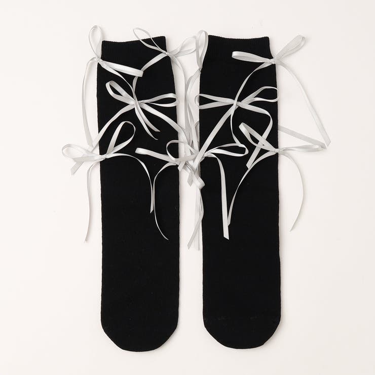 ブラック | サテンリボンデザインソックス | URBAN CHERRY
