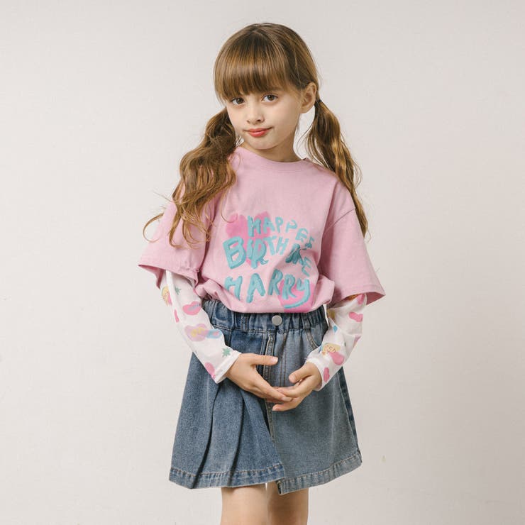 ロゴプリントシアートップスドッキングTシャツ[品番：VINK0003823