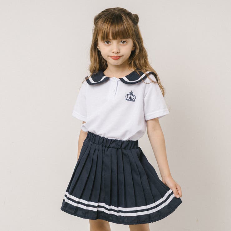 2点セット】ワンポイントセーラーカラートップス＋ラインプリーツ