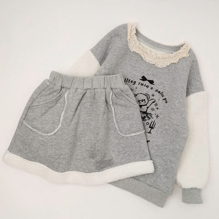 グレー | 【2点セット】フロントロゴプリントもこもこドッキングトレーナー＋台形スカート | URBAN CHERRY