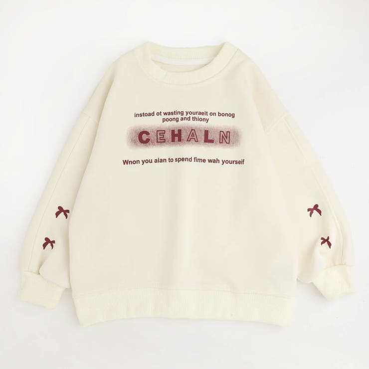 アイボリー | ショルダーリボンデザインプリントトレーナー | URBAN CHERRY