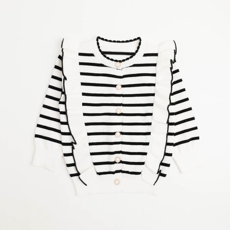 ホワイト | ショルダーフリルボーダーニットカーディガン | URBAN CHERRY