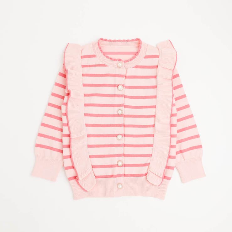 ピンク | ショルダーフリルボーダーニットカーディガン | URBAN CHERRY