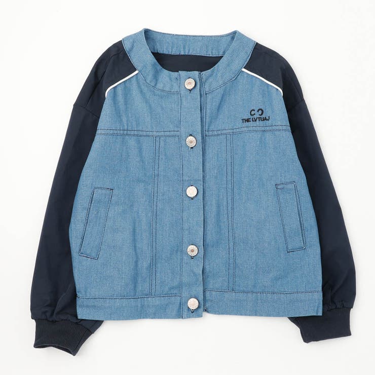 ブルー | ノーカラーデニム切り替えジャケット | URBAN CHERRY