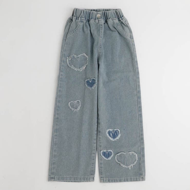 ブルー | ハートパッチデザインデニムストレートパンツ | URBAN CHERRY