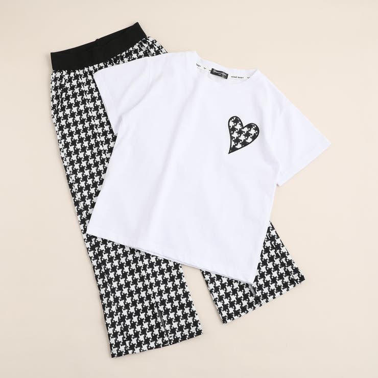 ホワイト | ハートロゴTシャツ＋千鳥格子柄パンツセット | URBAN CHERRY