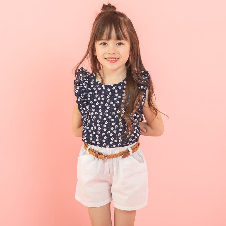 小花柄肩フリルトップス＋ベルト付きショートパンツ | URBAN CHERRY | 詳細画像1 