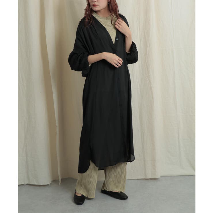 スキッパーシアーロングシャツワンピース[品番：UBRW0002825