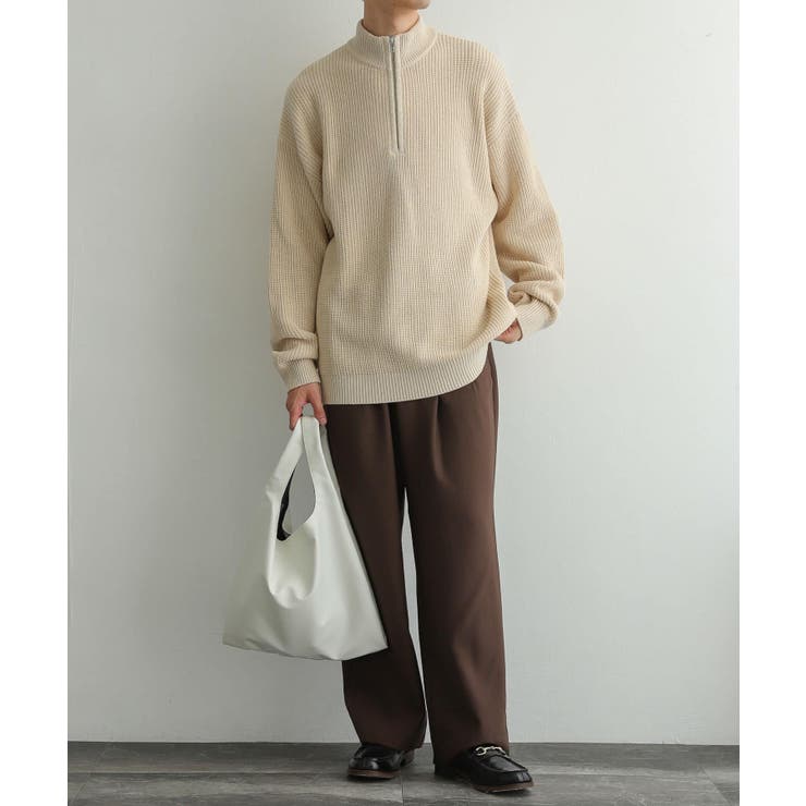 セール】〈手洗い可能〉ウール混 チェック タック ワイド パンツ