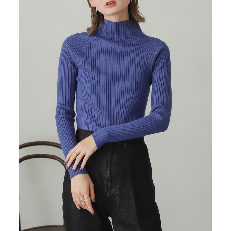 ハイネックミックスニットgray,blue | ok.soon