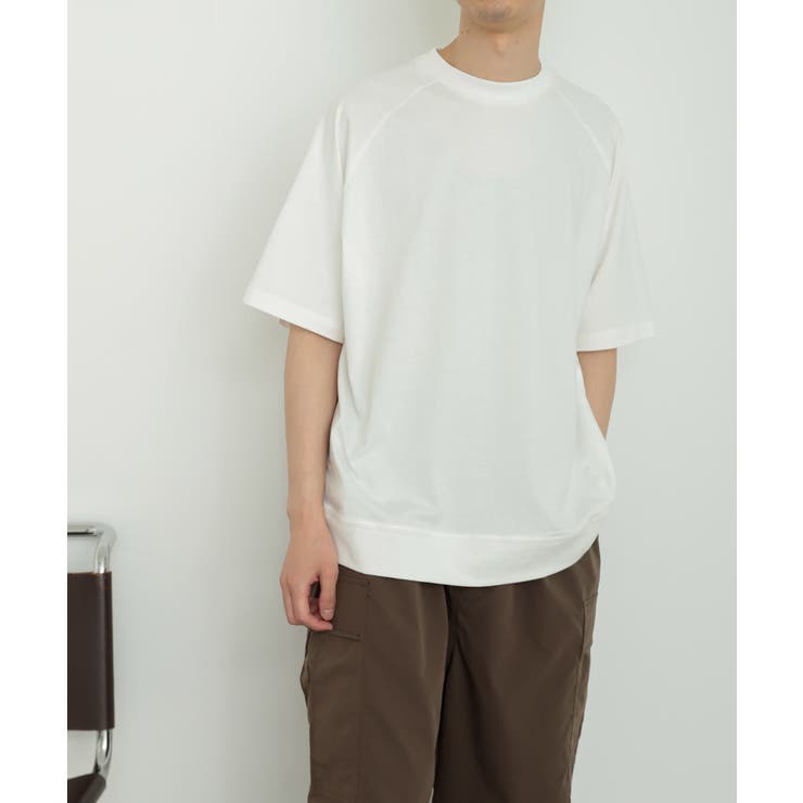 WHITE】スフレコットンラグランルーズTシャツ(5分袖)[品番