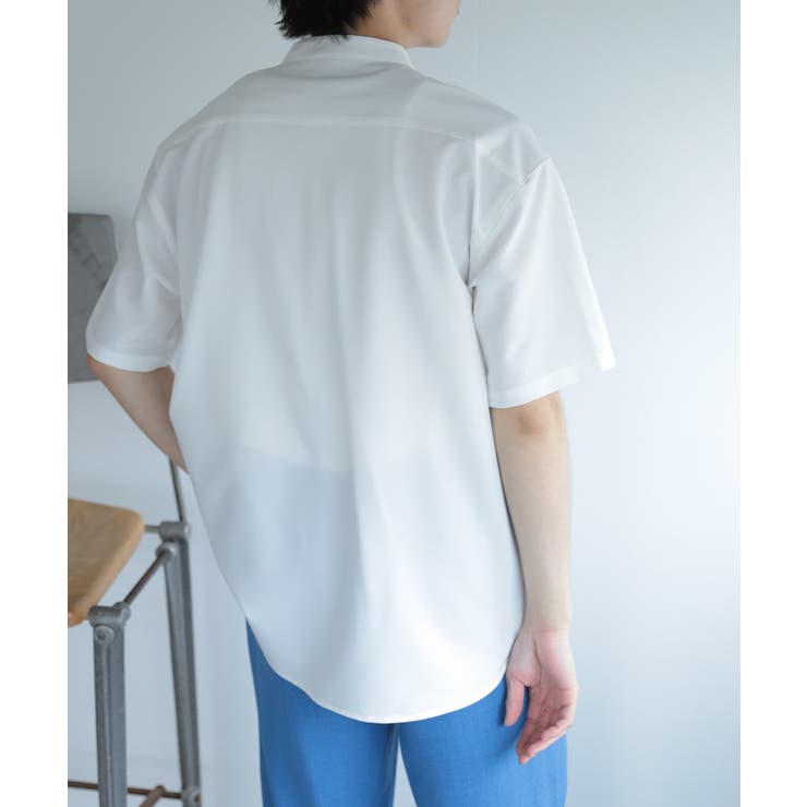 セットアップ対応』『イージーケア』バンドカラールーズシャツ(5分袖