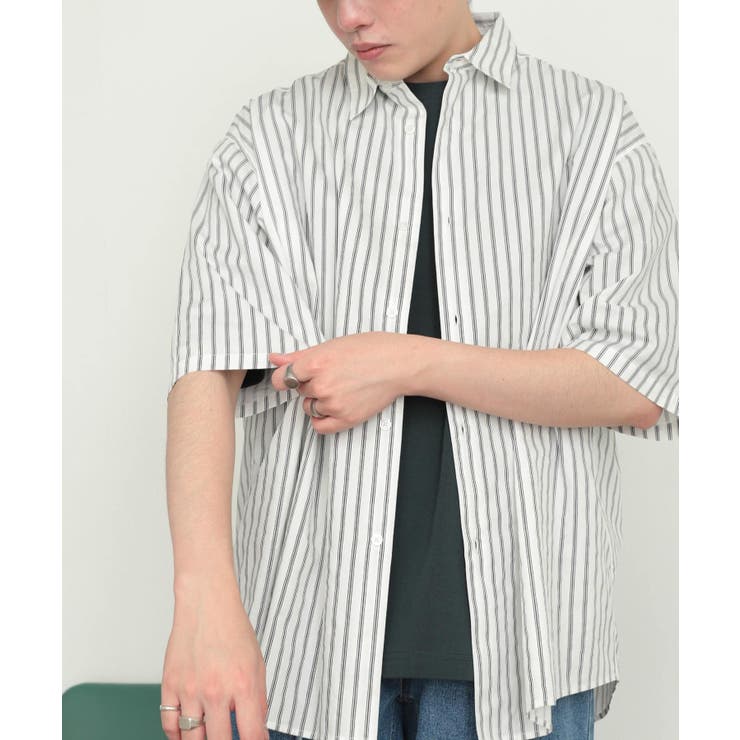 ストライプエクストラルーズシャツ(5分袖)[品番：UBRW0010630