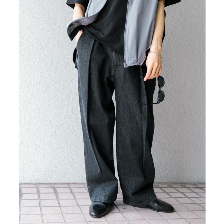 デニムインタックワイドテーパードパンツ[品番：UBRW0011877