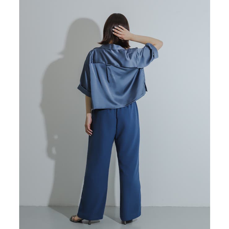 サテンオープンカラークロップドシャツ[品番：UBRW0011959