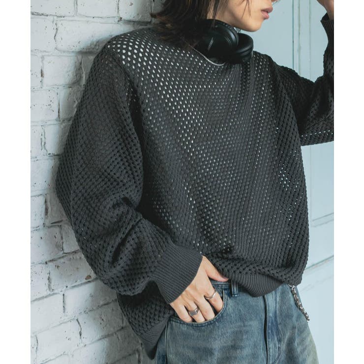 洗濯可』シアーメッシュクルーネックニット[品番：UBRW0012268