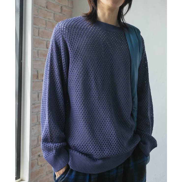 洗濯可』シアーメッシュクルーネックニット[品番：UBRW0012268