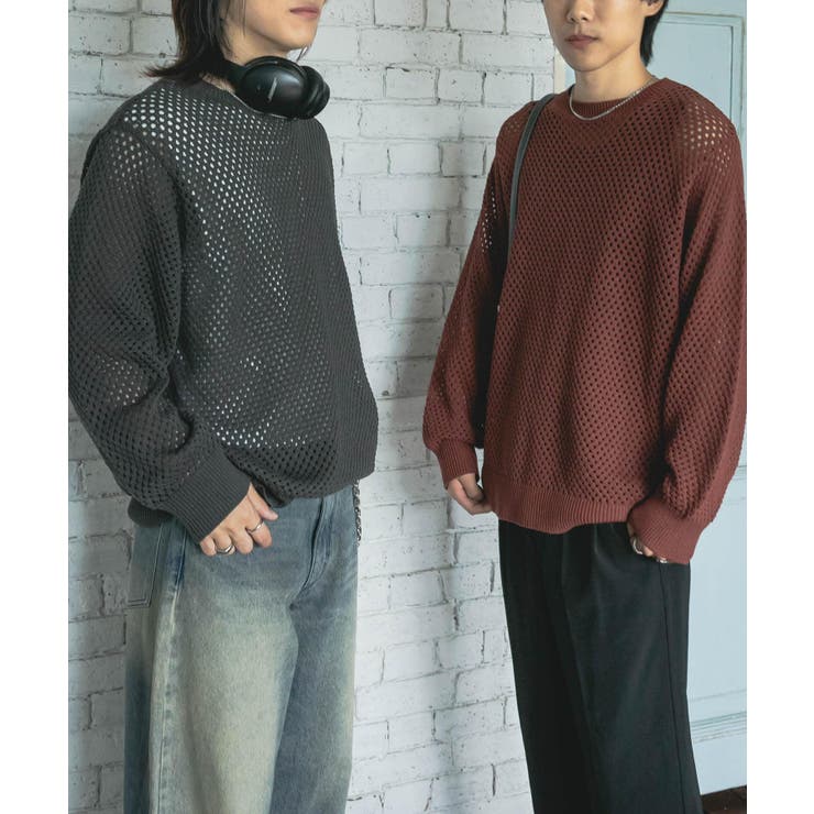洗濯可』シアーメッシュクルーネックニット[品番：UBRW0012268