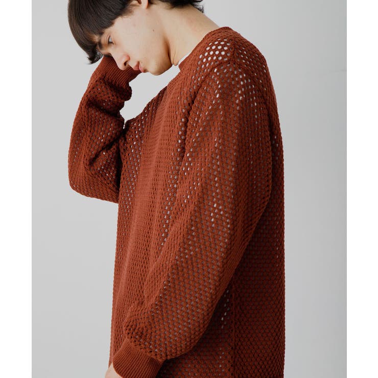 洗濯可』シアーメッシュクルーネックニット[品番：UBRW0012268